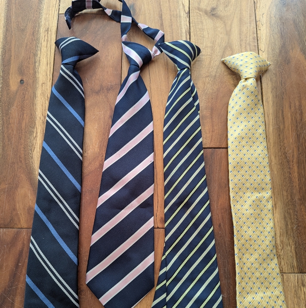 Boys 4 Ties Clip on and Buckle